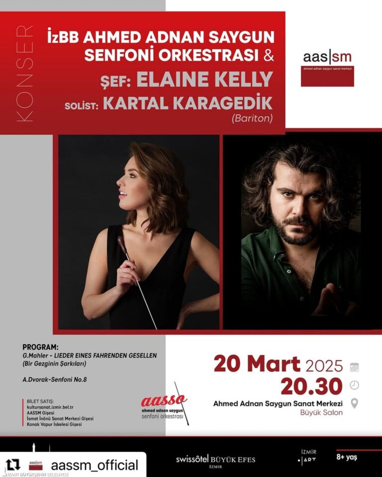 İzmir Büyükşehir Belediyesi Ahmed Adnan Saygun Senfoni Orkestrası, yılın ilk konserini 20 Mart Perşembe günü saat 20.30’da Ahmed Adnan Saygun Sanat Merkezi (AASSM) Büyük Salon’da veriyor. Elanie Kelly şefliğinde yapılacak konserin solistliğini ise Kartal Karagedik üstleniyor.